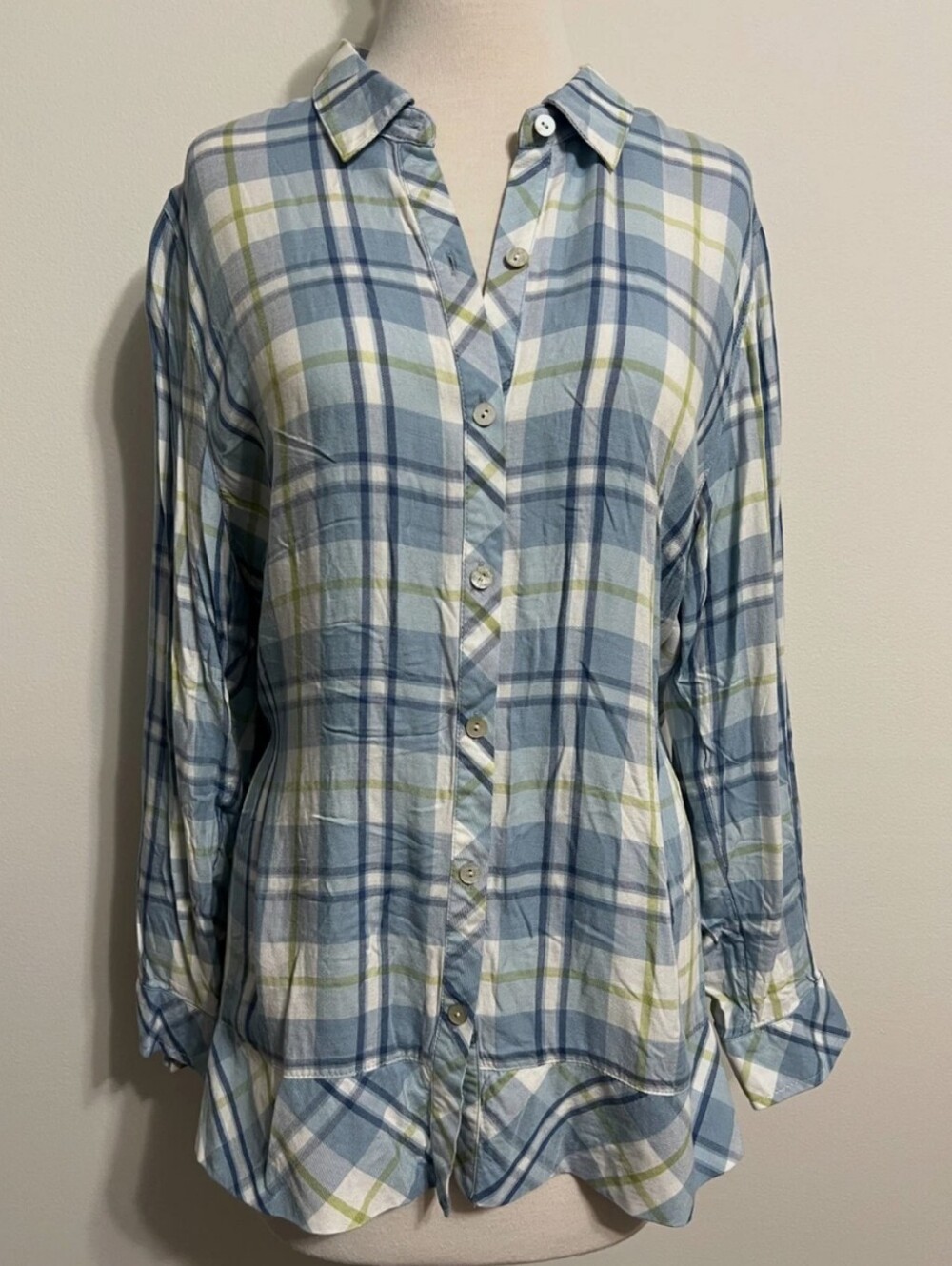 J Jill Light Blue Plaid Button-Up Shirt